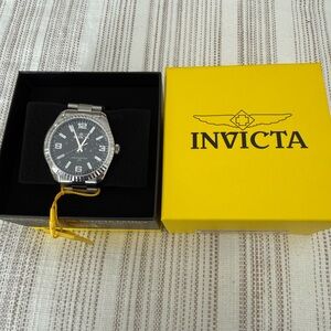 Invicta Silver Watch with Black Dial